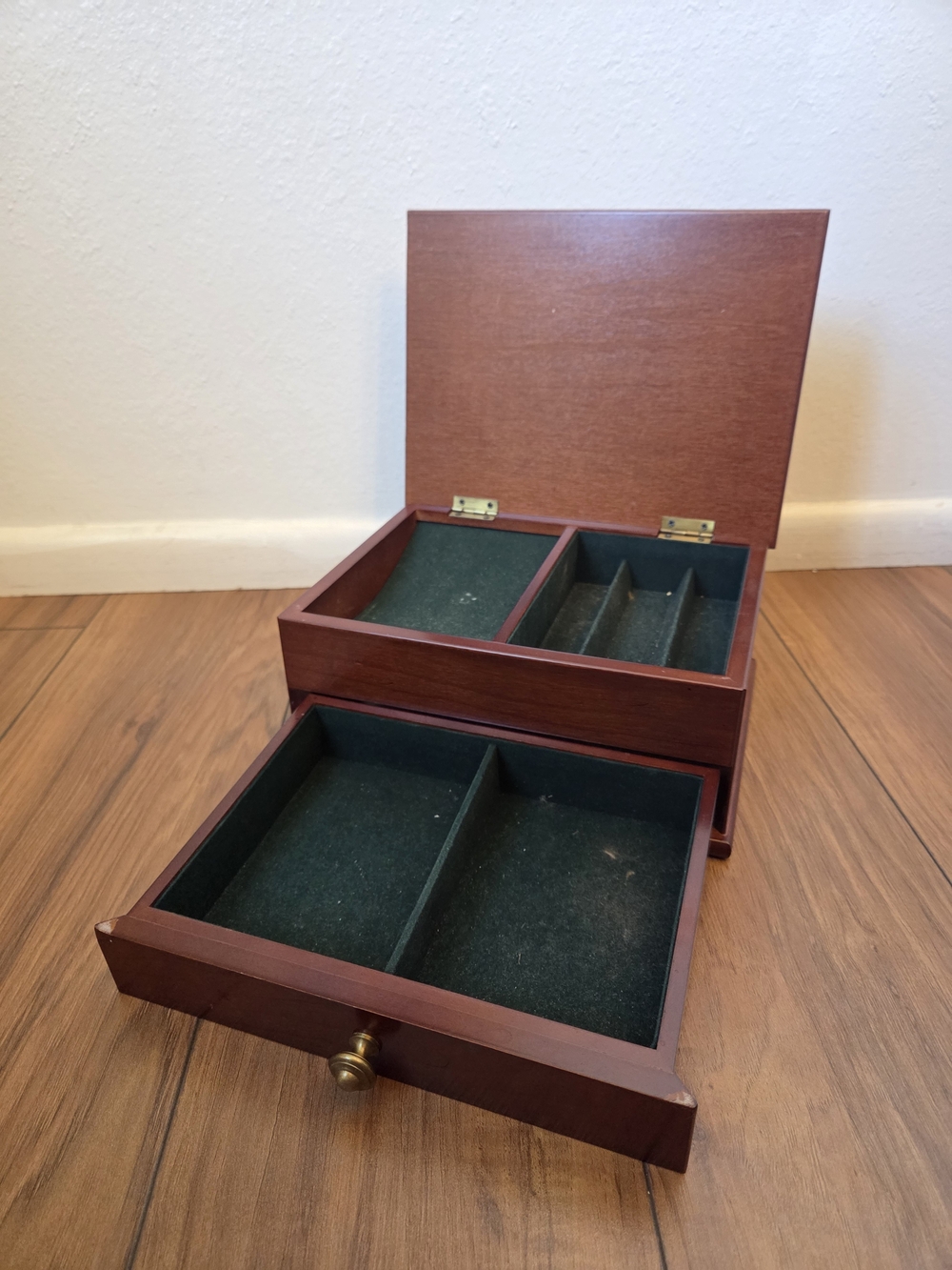 Bombay Brown Wooden Men's Jewelry Organizer with Green Lined Compartments